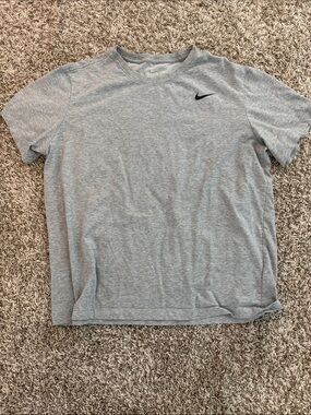 Nike Women's Heather Gray Short Sleeve Crew Tee with Black Swoosh